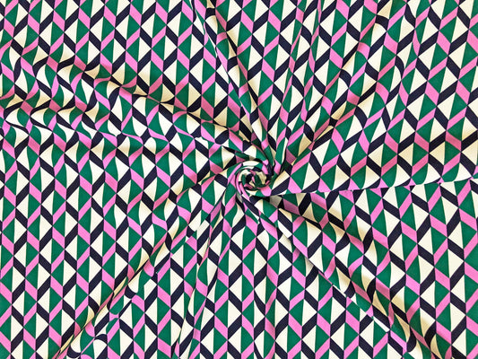 Wool Peach Printed Fabric| White Magenta Green Zig Zag|WPPR004|Animal Print-Sold by the Yard