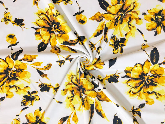 Scuba Techno Fabric| White Gold Black Flowers | SCTPR017 | Sold by the Yard| Apparel Fabric