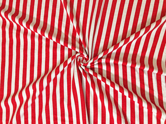 100% Cotton Print Fabric | Red White Stripes |CTJPR024 |Jersey Fabric| Sold by the Yard