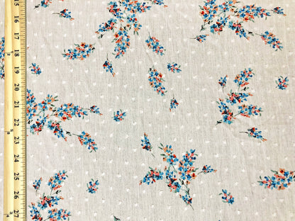 Rayon Gauze Swiss Dot Printed Fabric-White Blue Mauve Green Flowers Bouquet-RGzPR017-Sold by the Yard