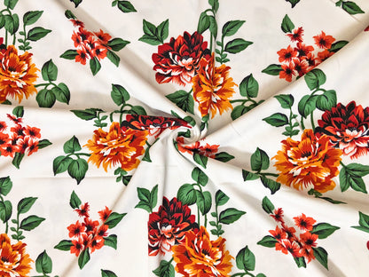 Techno Crepe Printed Fabric| White Brick Olive Flowers|TCRP099 |Sold by the Yard