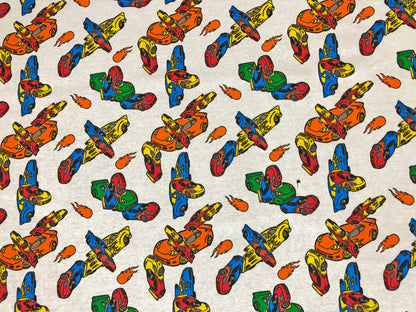 100% Cotton Print Fabric |White Yellow Blue Racing Cars |CTJPR07 |Jersey Fabric| Sold by the Yard