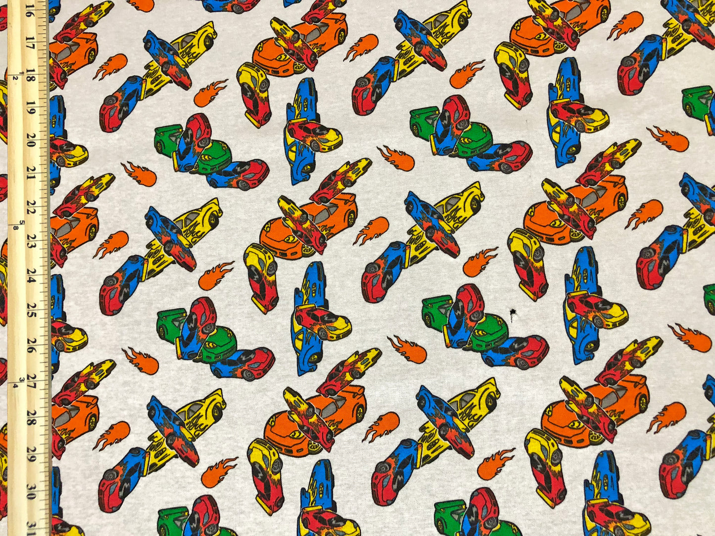 100% Cotton Print Fabric |White Yellow Blue Racing Cars |CTJPR07 |Jersey Fabric| Sold by the Yard