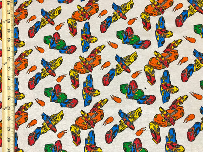 100% Cotton Print Fabric |White Yellow Blue Racing Cars |CTJPR07 |Jersey Fabric| Sold by the Yard