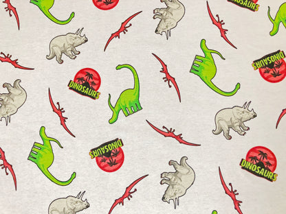100% Cotton Print Fabric| White Red Green Dinosaurs |CTJPR05 |Jersey Fabric| Sold by the Yard