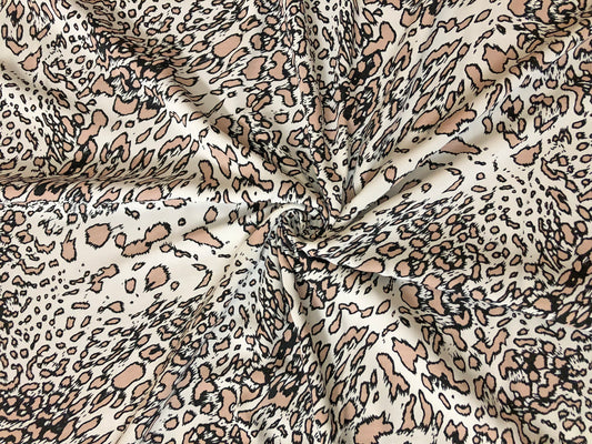 Wool Peach Printed Fabric-White Brown Leopard-WPPR003-Animal Print-Sold by the Yard