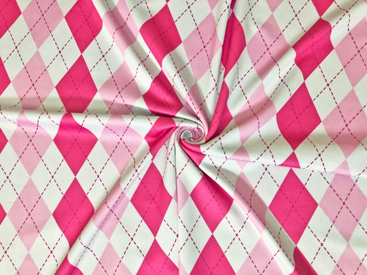 Scuba Techno Fabric| White Pink Rose 2 1/5" Diamonds | SCTPR015| Sold by the Yard| Apparel Fabric