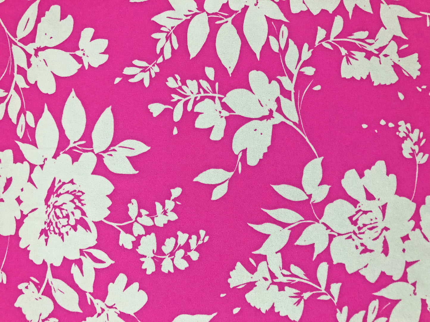 Techno Crepe Printed Fabric-Hot Pink White Paired Flowers-TCRP073-Sold by the Yard