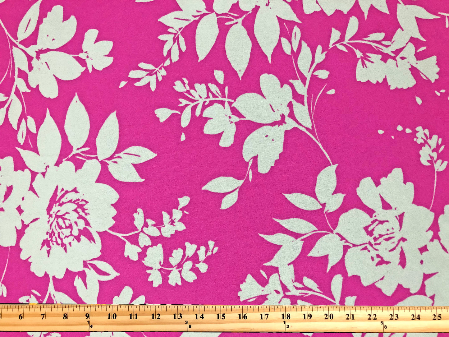 Techno Crepe Printed Fabric-Hot Pink White Paired Flowers-TCRP073-Sold by the Yard