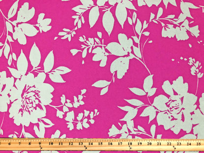 Techno Crepe Printed Fabric-Hot Pink White Paired Flowers-TCRP073-Sold by the Yard