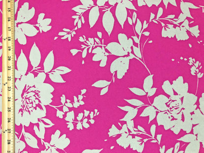 Techno Crepe Printed Fabric-Hot Pink White Paired Flowers-TCRP073-Sold by the Yard