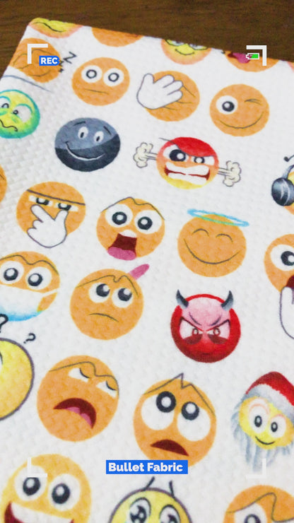 Bullet Print Fabric-Ivory Yellow Angry Faces Emojis-BPR146-Sold by the Yard