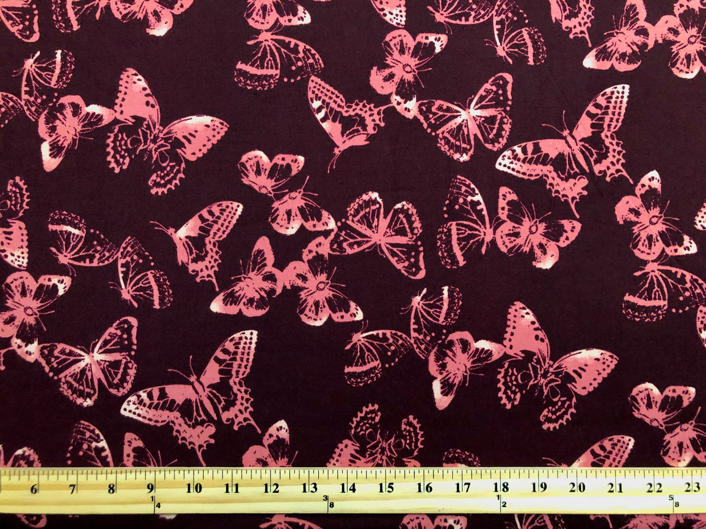 Burgundy Mauve Shadowed Monarch Butterflies DTY Double Brushed Jersey Print Fabric