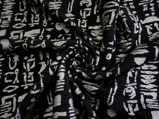 Black Silver Hieroglyphics Jacquard Print Fabric