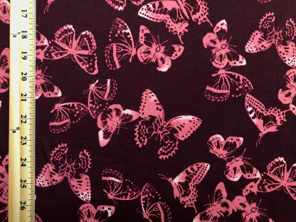 Burgundy Mauve Shadowed Monarch Butterflies DTY Double Brushed Jersey Print Fabric