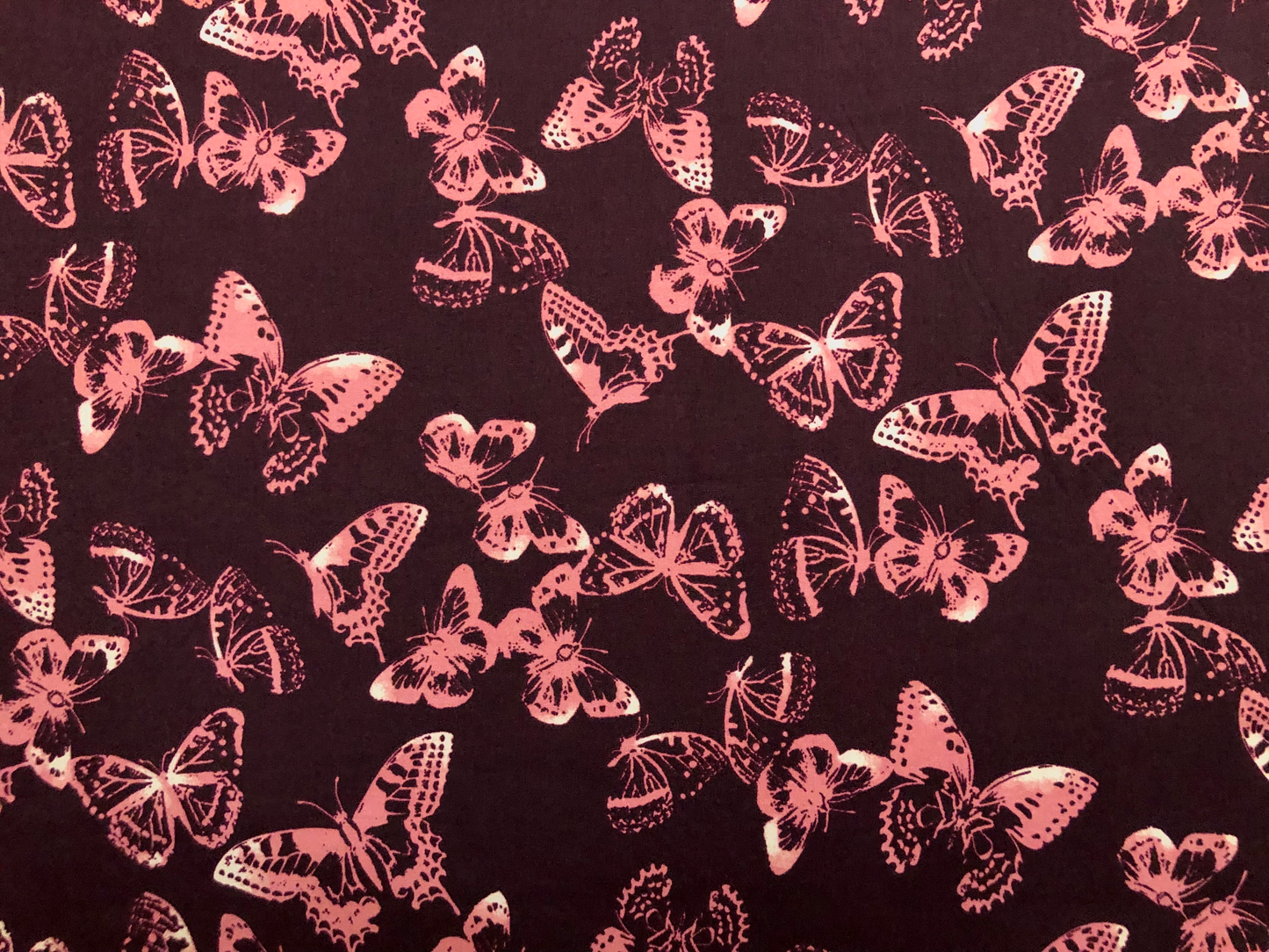 Burgundy Mauve Shadowed Monarch Butterflies DTY Double Brushed Jersey Print Fabric