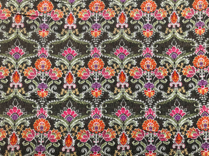 Olive Orange Pink Purple Pixeled Arabic Flowers Rayon Challis Fabric