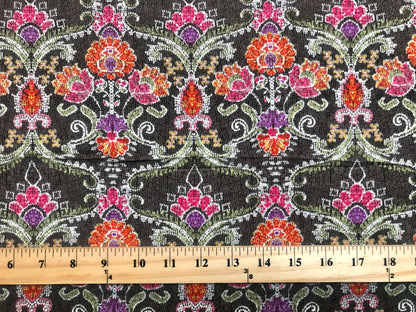 Olive Orange Pink Purple Pixeled Arabic Flowers Rayon Challis Fabric