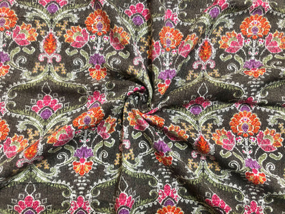 Olive Orange Pink Purple Pixeled Arabic Flowers Rayon Challis Fabric