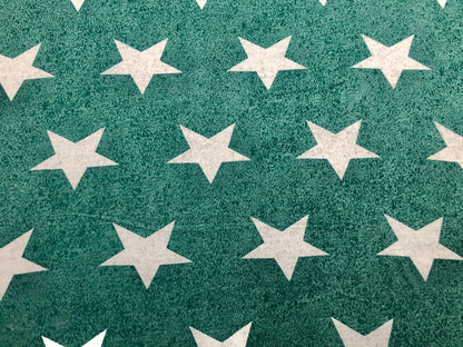 Jade Green White Stars French Terry Print Fabric