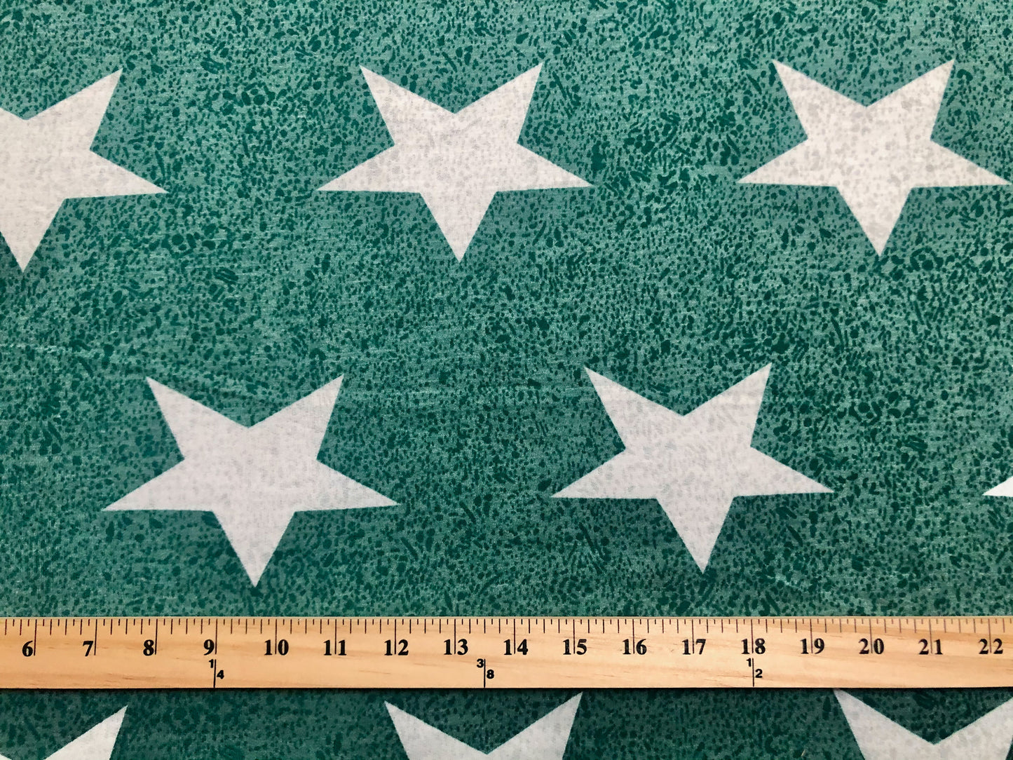 Jade Green White Stars French Terry Print Fabric