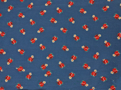 Bullet Knit Printed Fabric-Denim Blue Red Roses-BPR289-Sold by the Yard