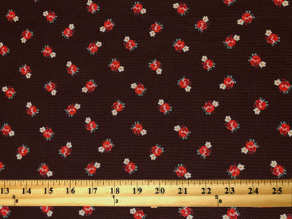 Bullet Knit Printed Fabric-Chocolate Brown Red Roses -BPR261-Sold by the Yard
