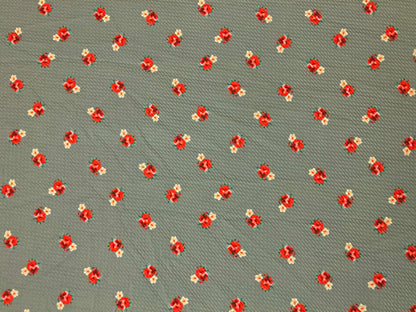 Bullet Knit Printed Fabric-Sage Green Red Roses-BPR264-Sold by the Yard