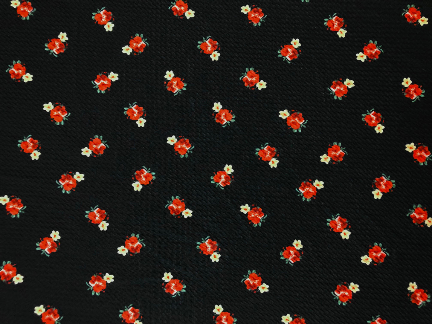 Bullet Knit Printed Fabric-Black Red Roses-BPR268-Sold by the Yard