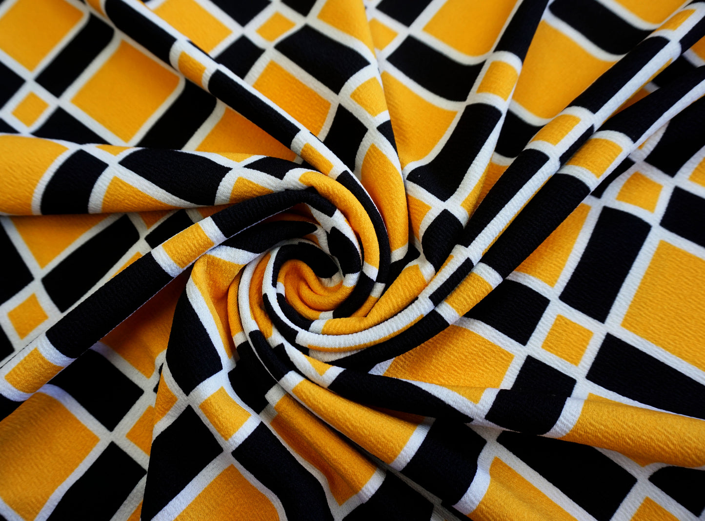 Mustard White Black Chequered Flag Liverpool Print Fabric