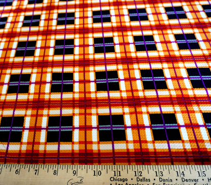 Bullet Knit Printed Fabric-Mustard Orange Plaid-BPR042-Sold by the Yard
