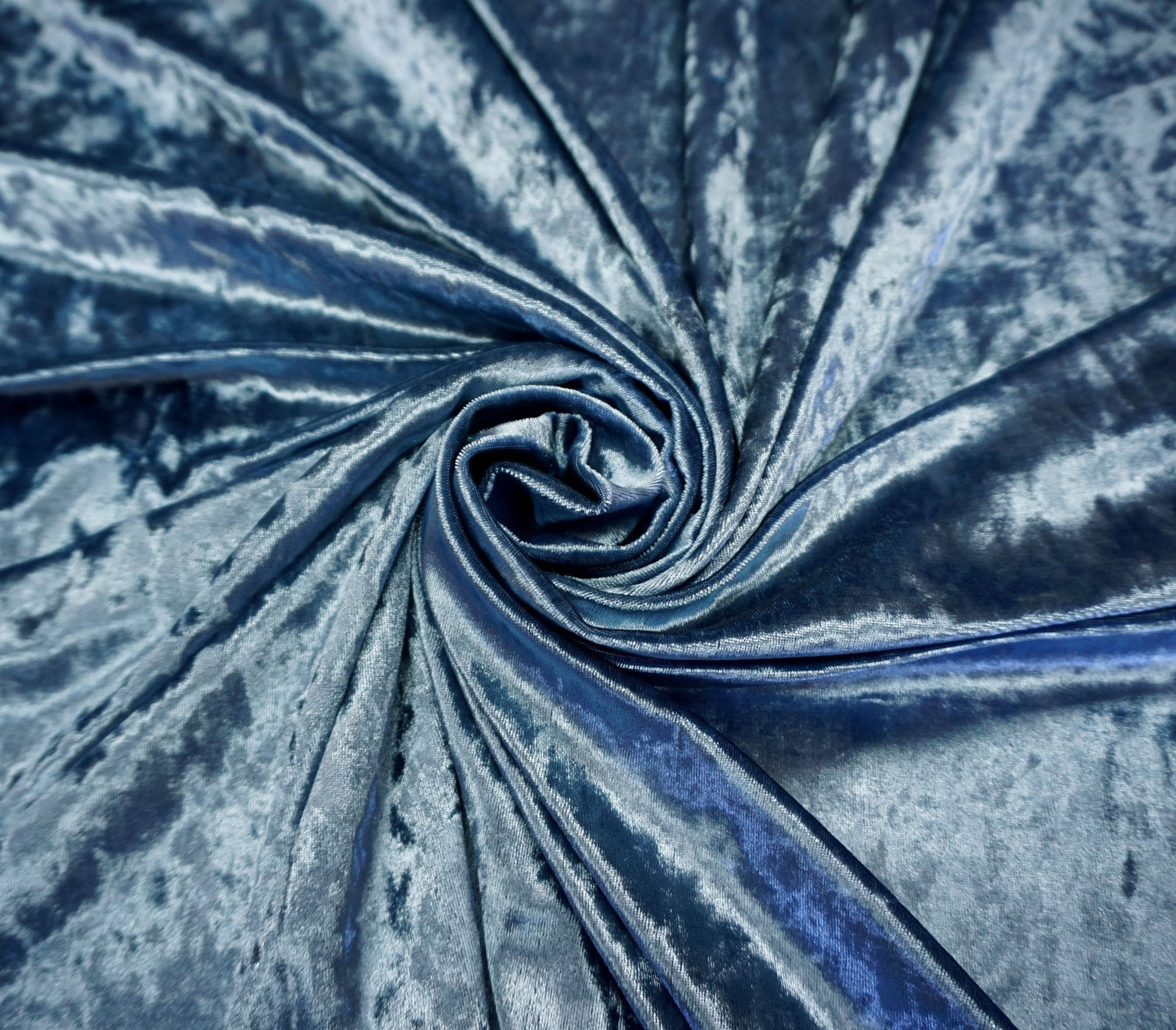 Crushed Velvet – Steel Blue, Soft Sheen & Luxury Drape, 58″ Wide, 2-Way Stretch, 96/4 Poly-Spandex – Sold by the Yard (CRVC07)
