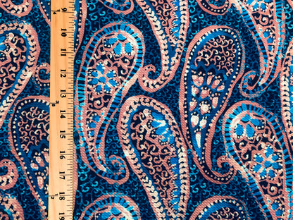 Bullet Knit Printed Fabric-Turquoise Pink Marble Paisleys-BPR235-Sold by the Yard
