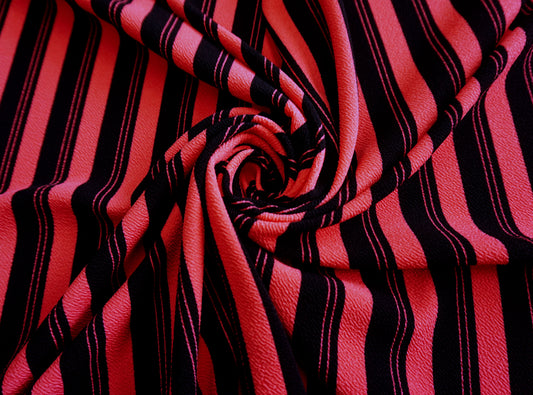 Coral 1" Black Stripes Liverpool Print Fabric