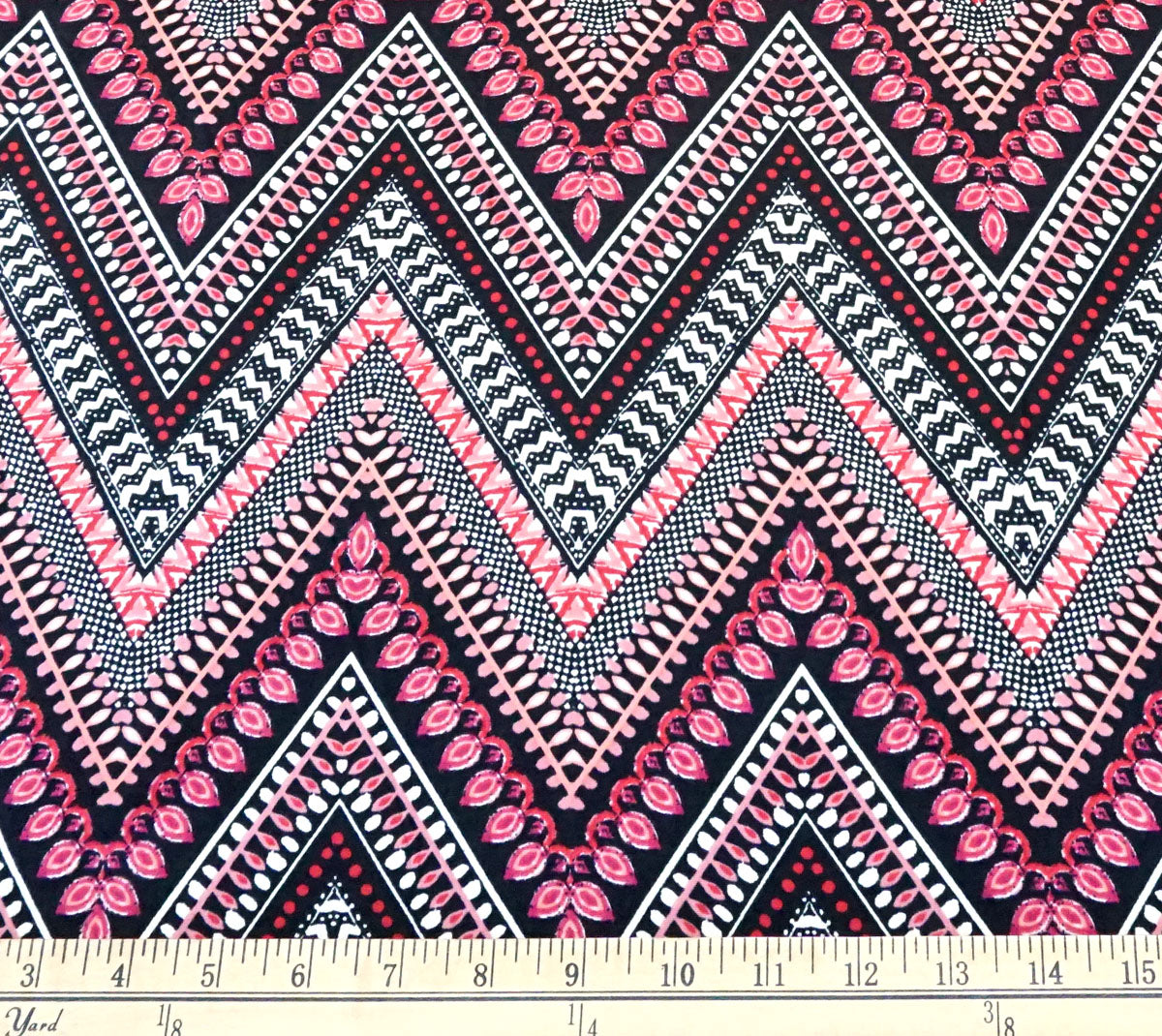 Mauve Black White Pink Chevron DTY Double Brushed Jersey Print Fabric