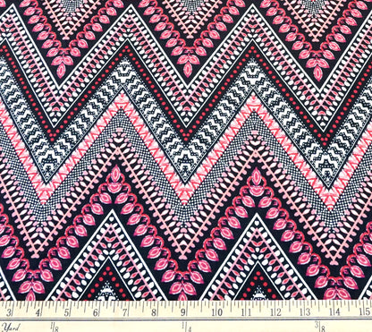 Mauve Black White Pink Chevron DTY Double Brushed Jersey Print Fabric