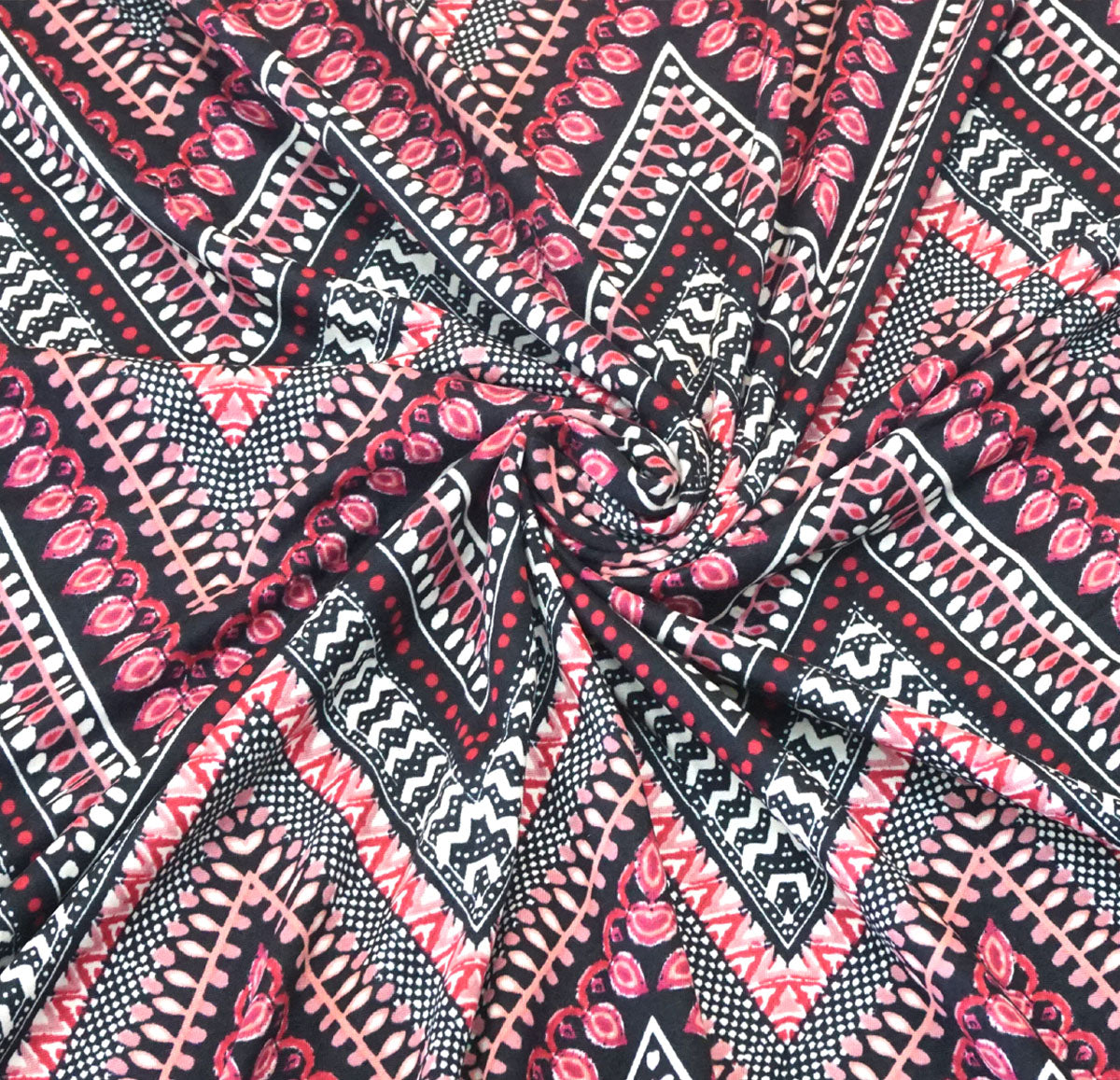 Mauve Black White Pink Chevron DTY Double Brushed Jersey Print Fabric