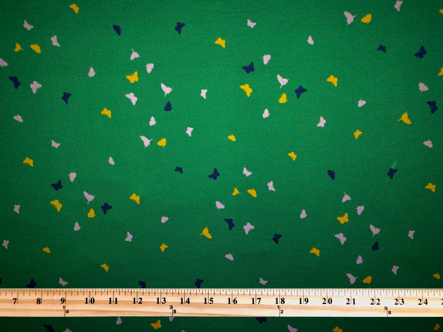 Green 1/2" Navy Blue lavender Mango Butterflies DTY Double Brushed Jersey Print Fabric