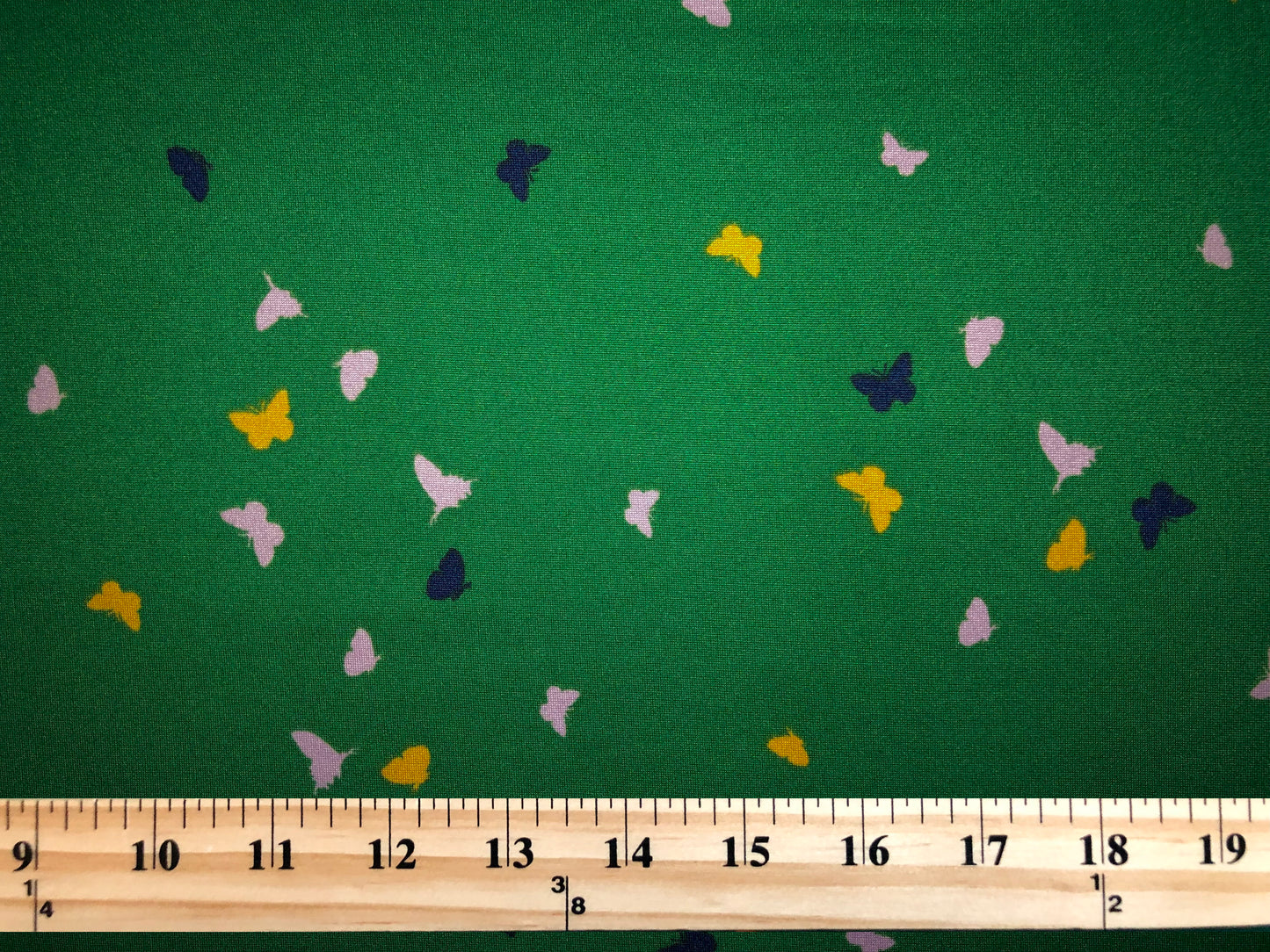 Green 1/2" Navy Blue lavender Mango Butterflies DTY Double Brushed Jersey Print Fabric