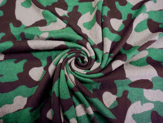 Hacci Sweater Fabric-Green Brown Beige Camouflage-HSPR016-Sold by the Yard-Sweater Fabric
