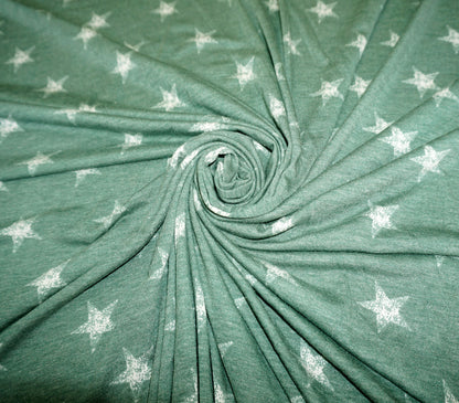 Green White Stars Poly Rayon Blend Print Fabric