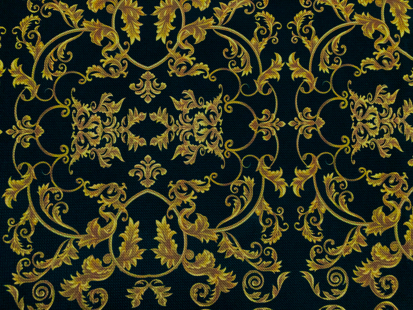 Bullet Knit Printed Fabric-Black Gold Arabic Damask-BPR251-Sold by the Yard