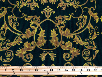 Bullet Knit Printed Fabric-Black Gold Arabic Damask-BPR251-Sold by the Yard