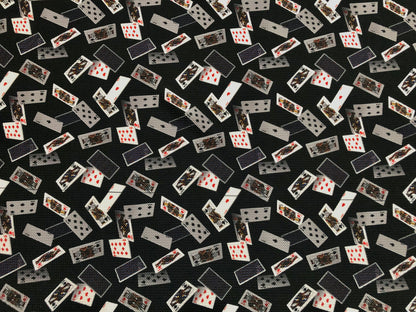 Bullet Knit Printed Fabric-Black White Red Poker Cards-BPR252-Sold by the Yard