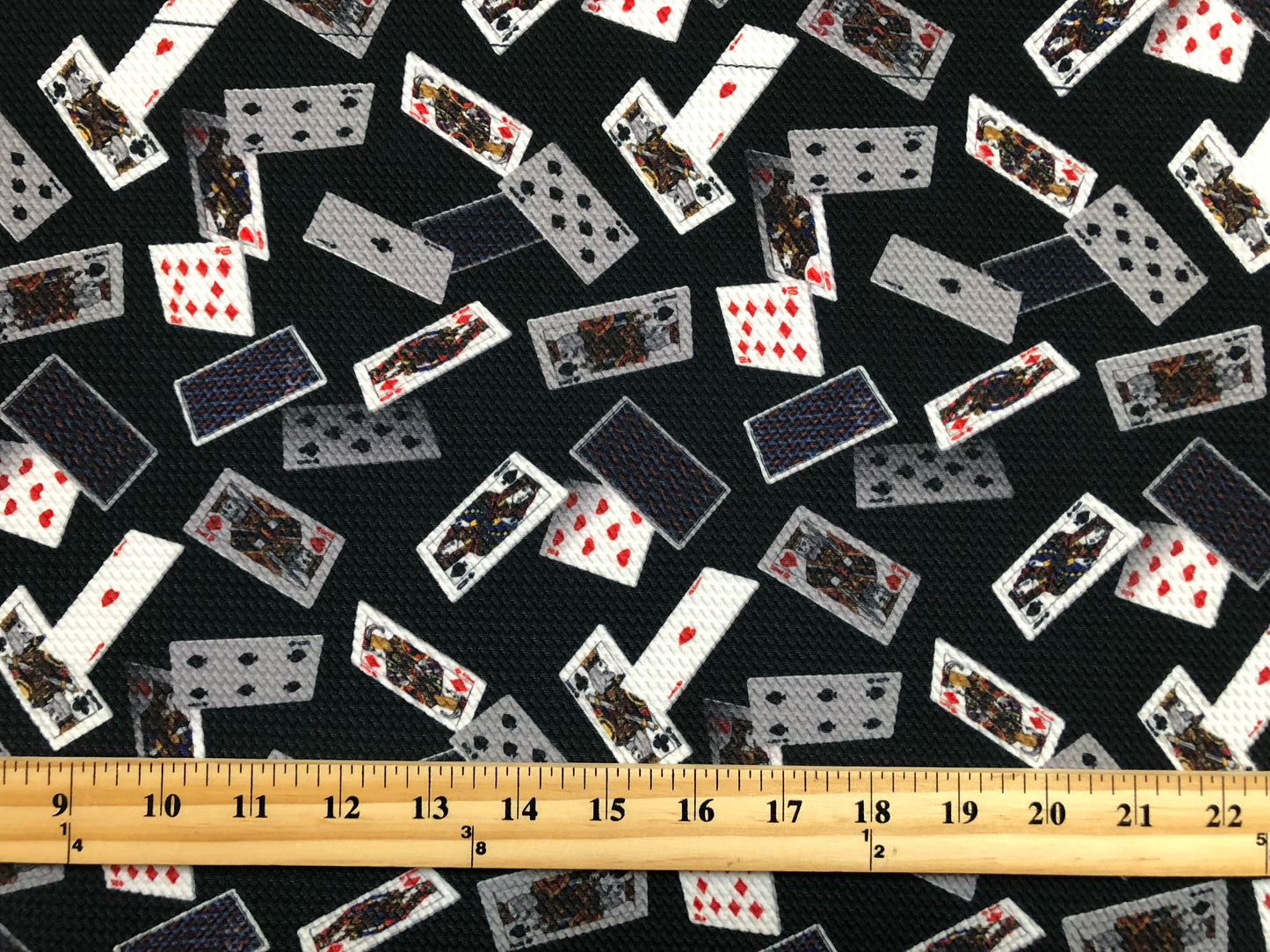 Bullet Knit Printed Fabric-Black White Red Poker Cards-BPR252-Sold by the Yard