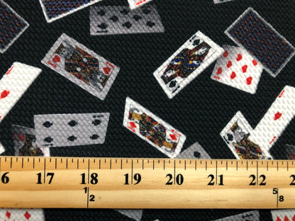 Bullet Knit Printed Fabric-Black White Red Poker Cards-BPR252-Sold by the Yard