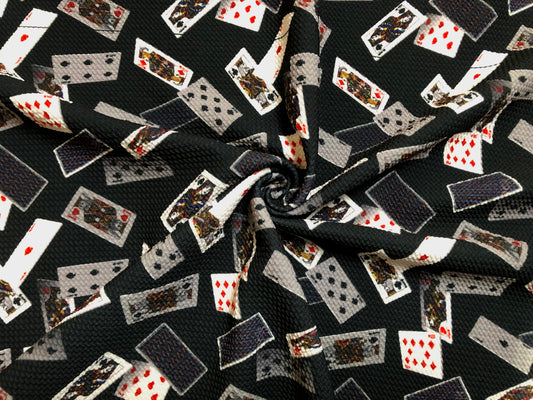 Bullet Knit Printed Fabric-Black White Red Poker Cards-BPR252-Sold by the Yard