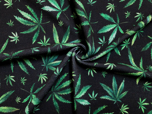 Bullet Knit Printed Fabric-Black Green Weed-BPR250-Sold by the Yard