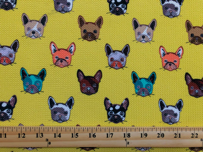 Bullet Knit Printed Fabric-Yellow Brown French Bulldog Puppies-BPR253-Sold by the Yard