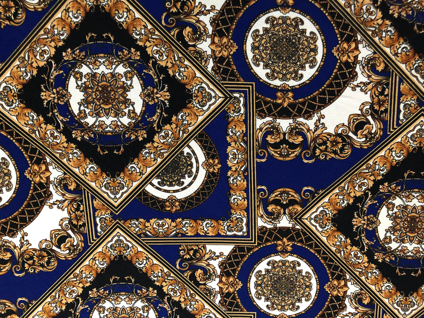 Navy Blue White Yellow Gold Arabic Mosaics Liverpool Print Fabric